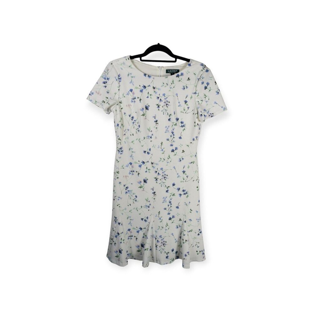 Ralph Lauren Blue Floral Mini Dress SZ 6 Flounced Hem